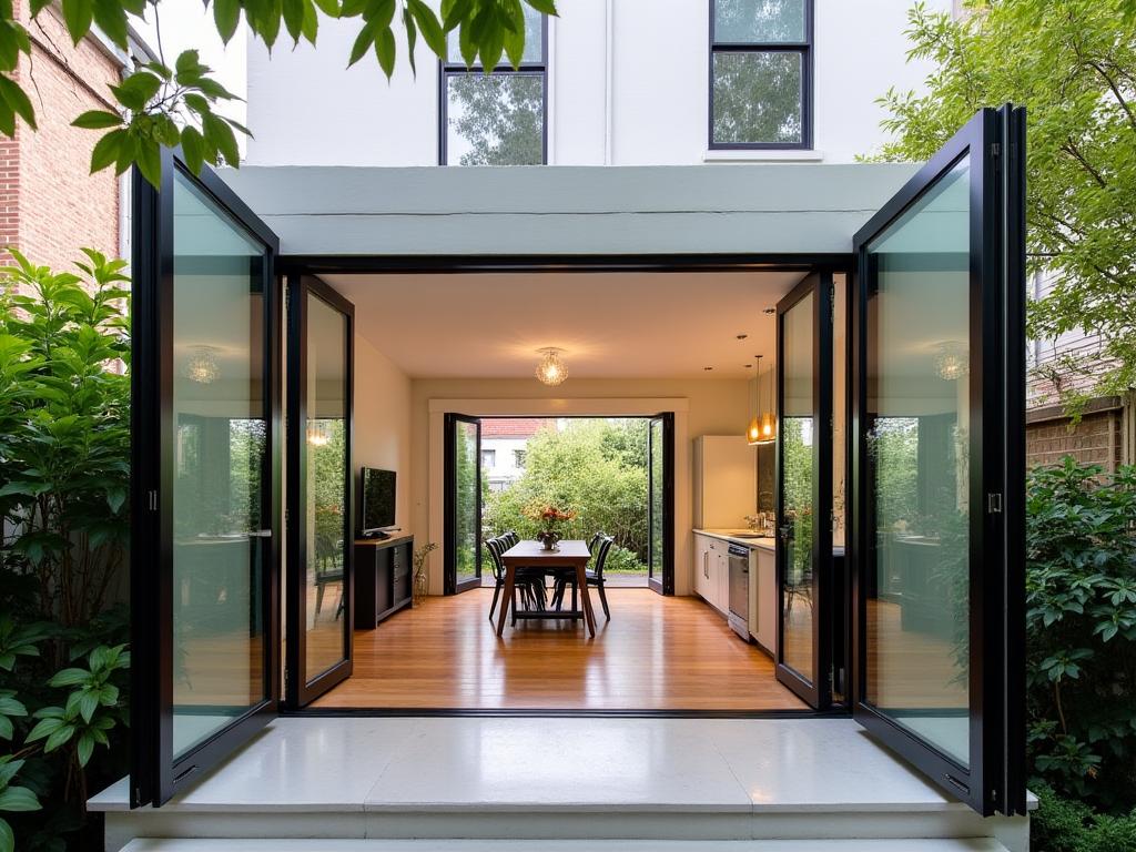 A rear home extension with large glass doors in Fitzroy.