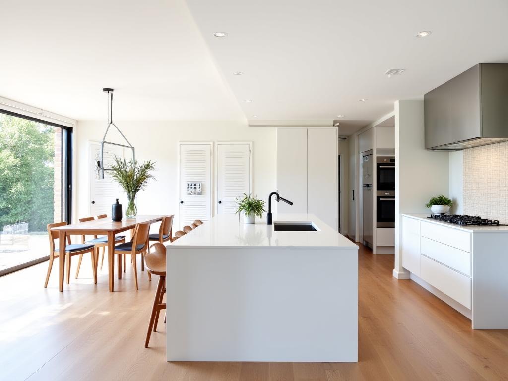 A bright, open-plan kitchen in a renovated Hawthorn home.